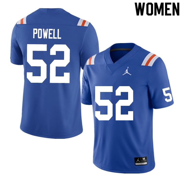 Women's NCAA Florida Gators Antwuan Powell #52 Stitched Authentic Nike Blue Throwback College Football Jersey FHE6365HN